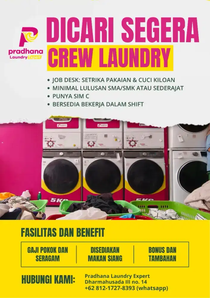 Dibutuhkan Segera Pegawai Laundry