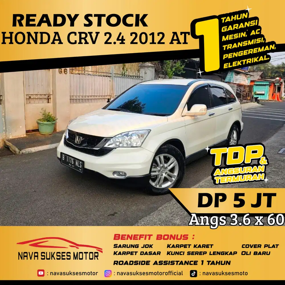 TDP 5 Jt Angs Termurah Honda Crv 2.4 2012 Matic Putih Low Km Like New