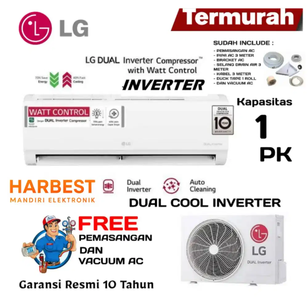 FREE PASANG! LG AC 1 PK Dual INVERTER T09EV5 - Pendingin Ruangan R32