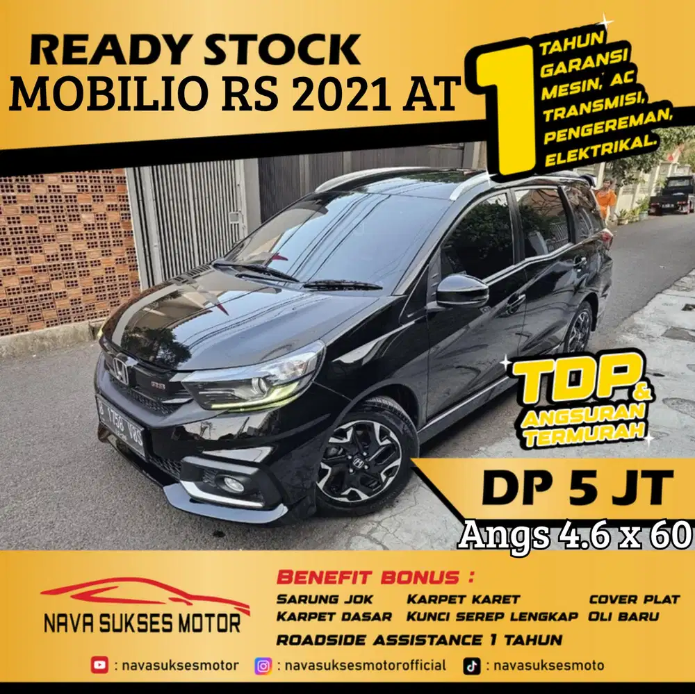 TDP 5Jt Angs Termurah Honda Mobilio RS 2021 Matic Hitam Low Km LikeNew