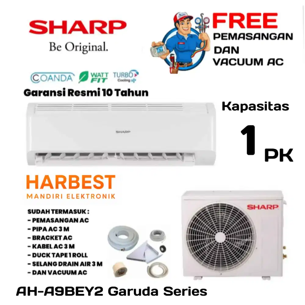 FREE PASANG! SHARP AC 1 PK Garuda Series AH-A9BEY2 AIRFLOW Turbo COOL