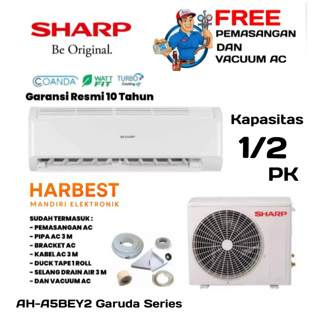 FREE PASANG! SHARP AC 1/2 PK Garuda Series AH-A5BEY2 AIRFLOW TURBOCOOL