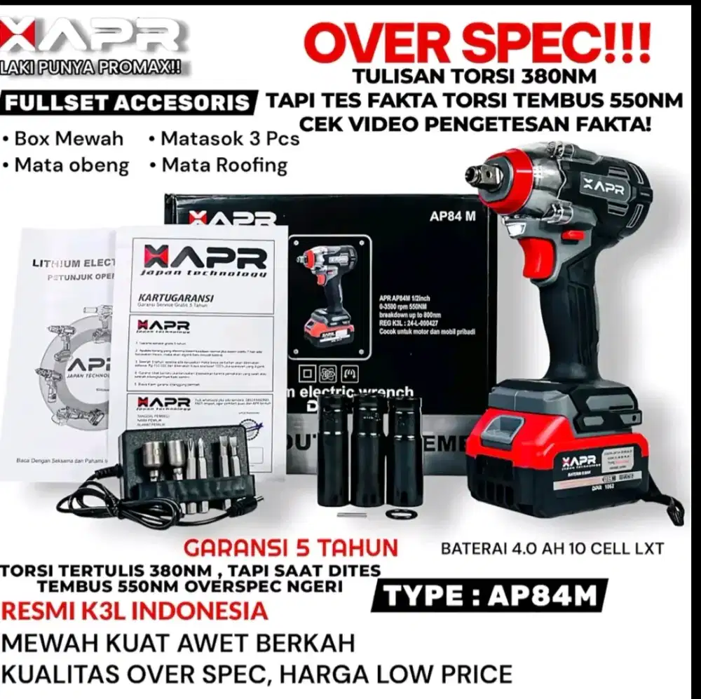 Impact wrench buka baut motor APR 84M torsi 380 up to 550