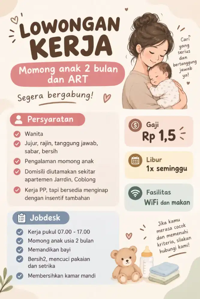 Dibutuhkan tukang momong dan ART