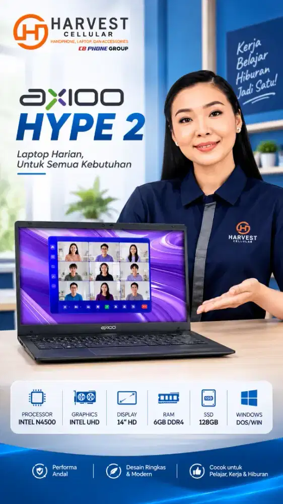 AXIOO HYPE 2 N4500 RAM 6GB SSD 128GB 14 WINDOWS11 LAPTOP SIAP PAKAI