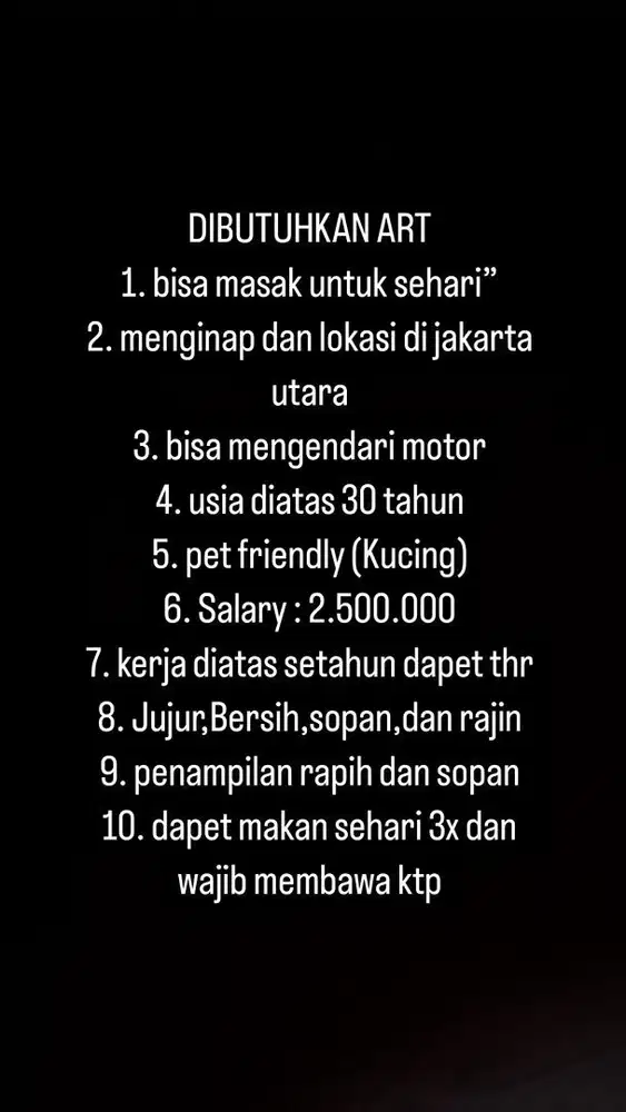 dibutuhkan Asisten rumah tangga