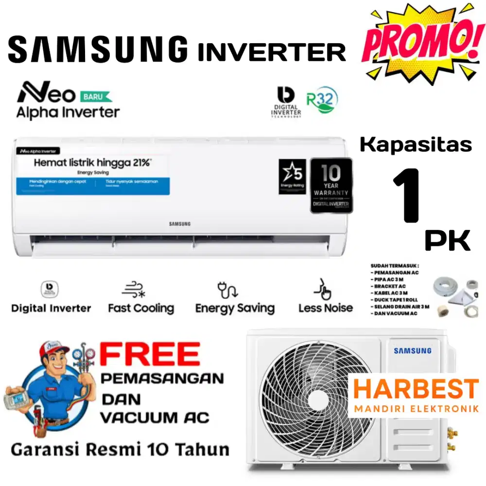 FREE PASANG! AC SAMSUNG 1 PK INVERTER AR40F09D0AMNSE NEO ALPHA NEW