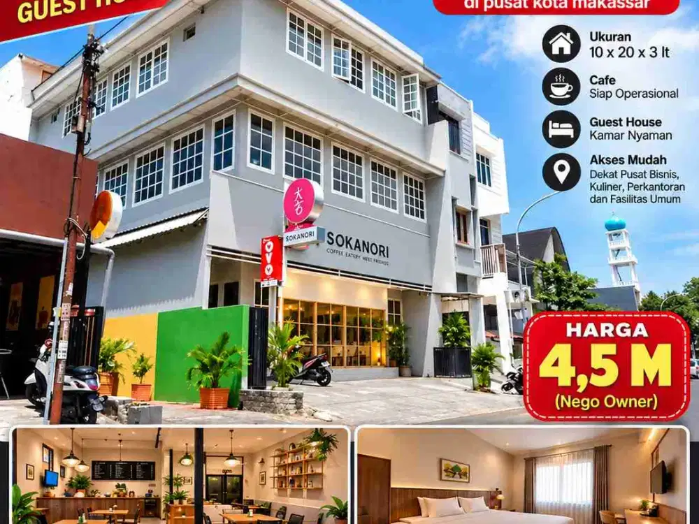 Di jual Cafe & Guest House Tengah kota