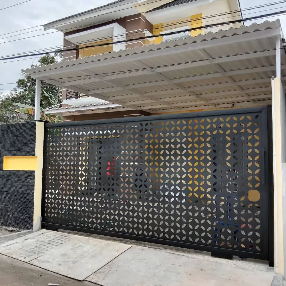 Pintu pagar besi geser motif cutting