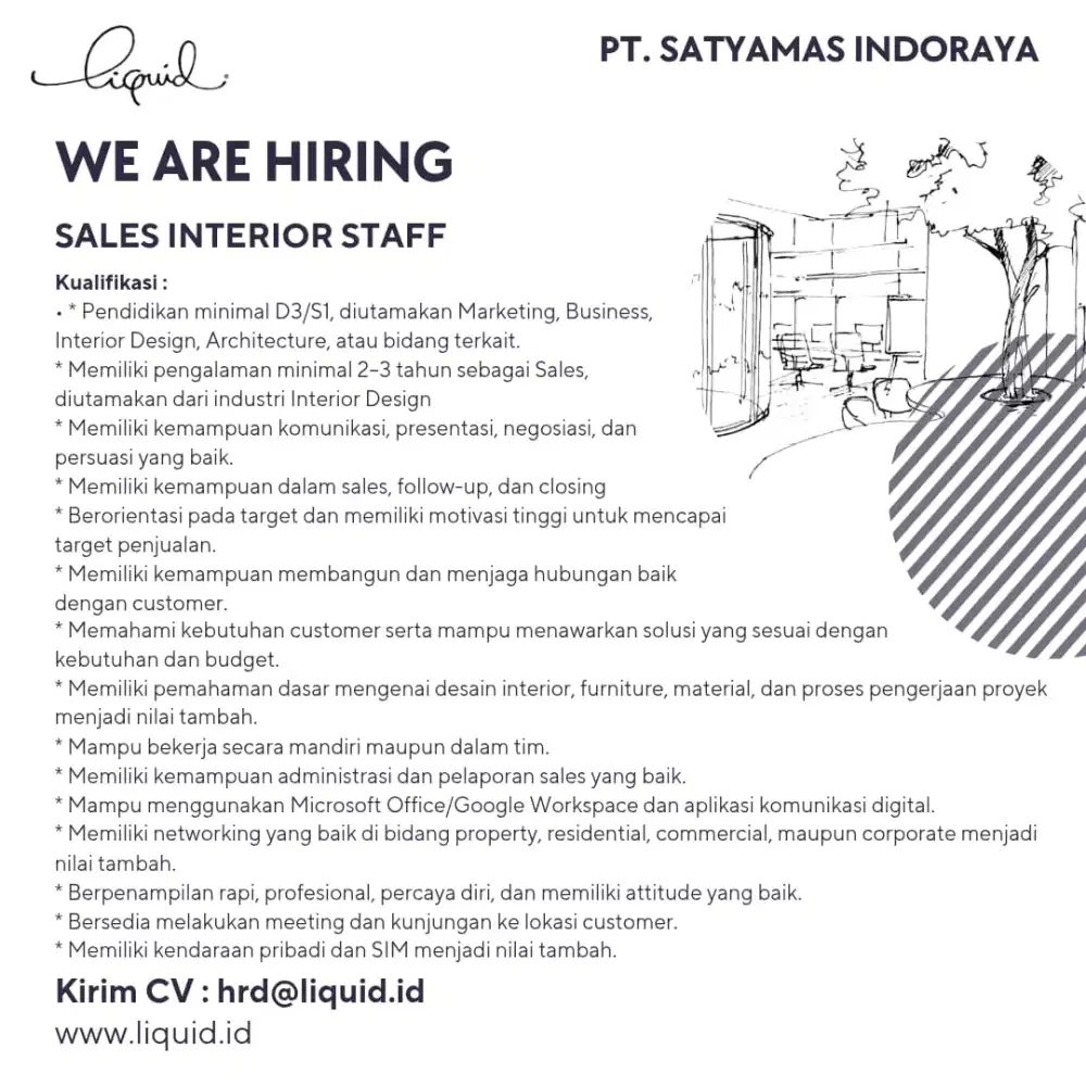 Dibutuhkan segera sales interior