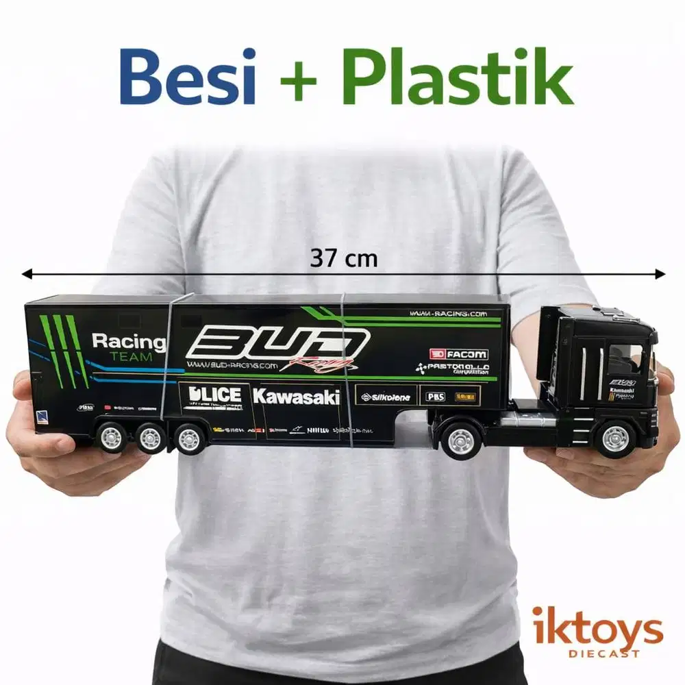 Mainan Truck Kawasaki Racing Miniatur truk Panjang 37cm Diecast Besi T