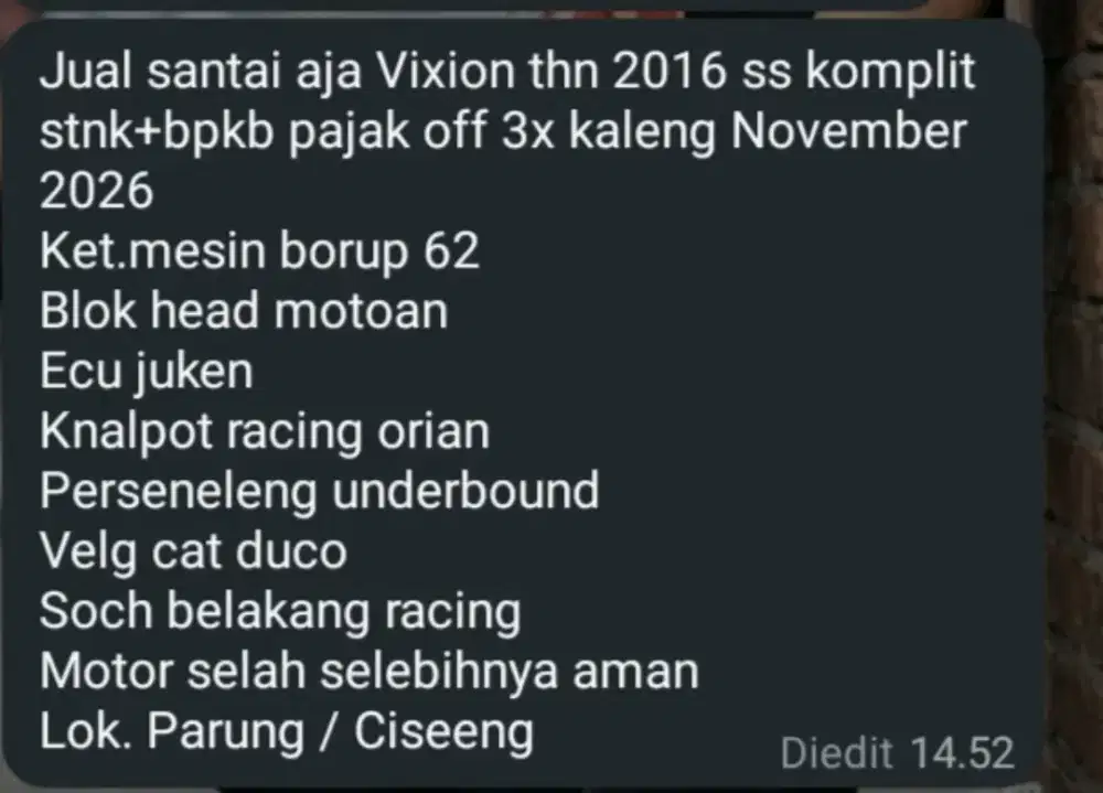 Bismillah jual Vixion NVA 2016 ss lengkap pajak off