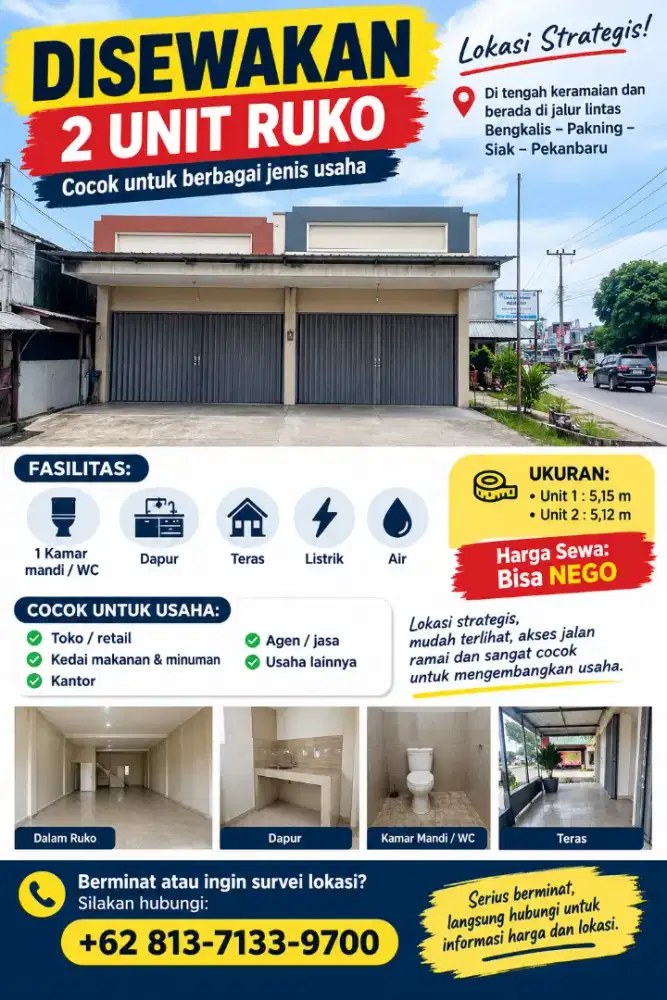 2 Unit Bangunan Ruko Bungaraya Siak