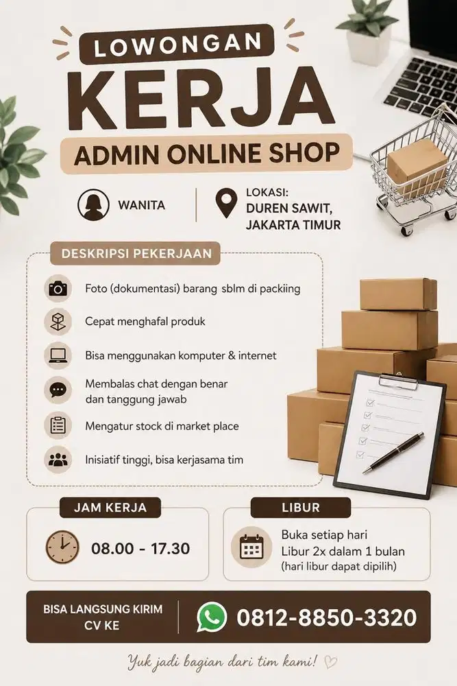 Lowongan kerja admin online shop wanita jakarta timur