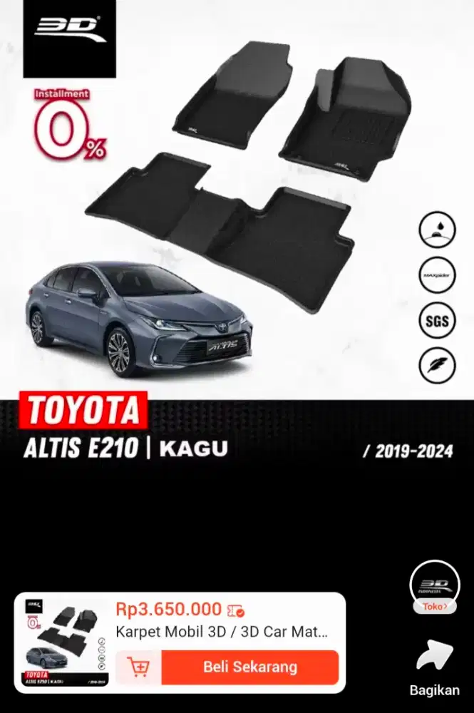 Karpet 3D toyota altis 2019 - 2024