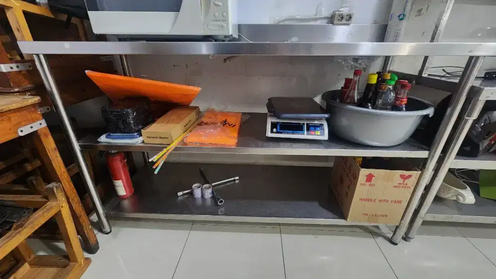 Meja Stainless Dapur 160cm, 2 tingkat.