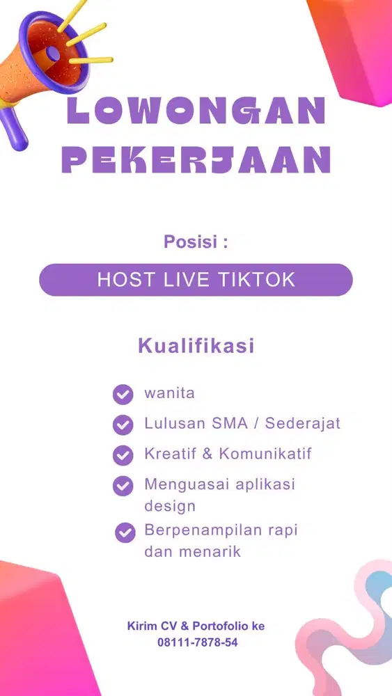 Dibutuhkan segera karyawan untuk host live di tiktok