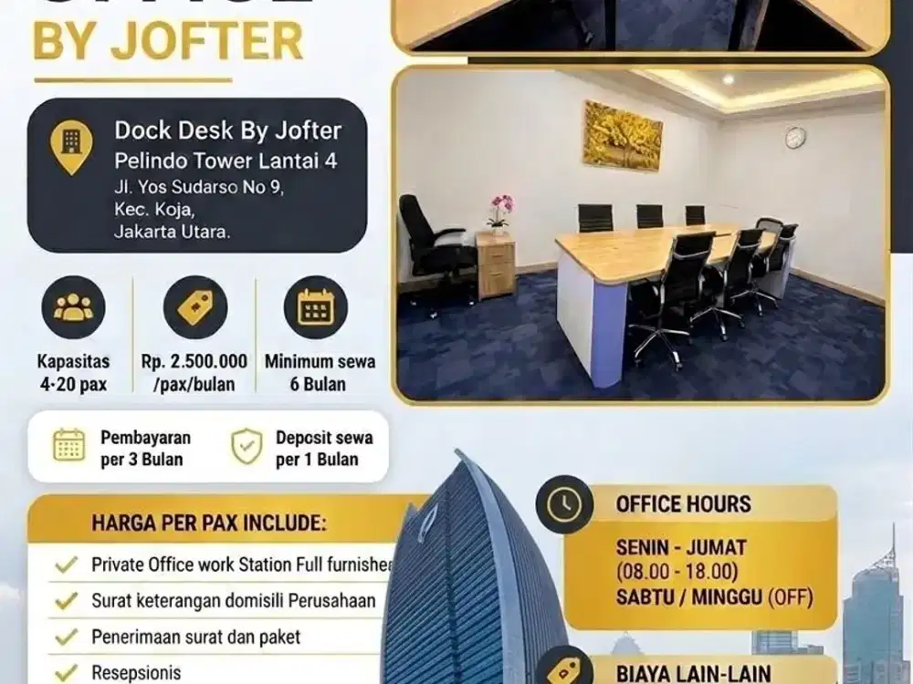 Sewa Kantor Premium & Murah di Gedung Ikonik Jakarta Utara,Pelindo Tower