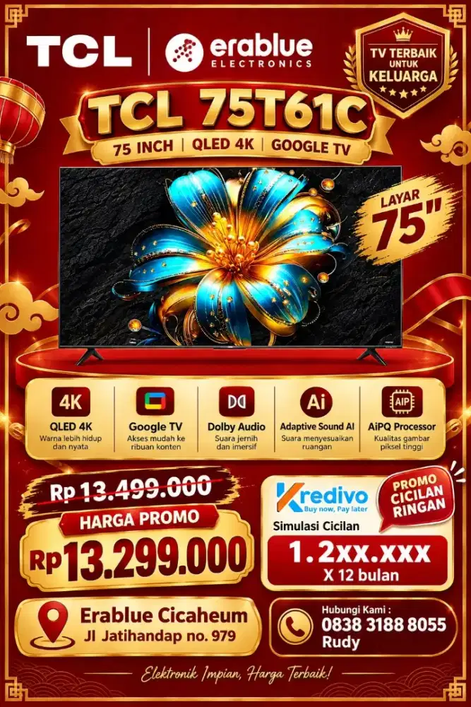 TV TCL 75 Inch 4K QLED Google TV