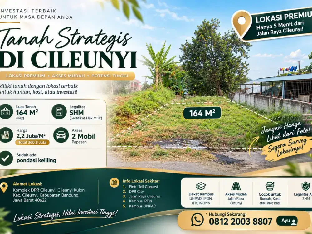 TANAH SHM DEKAT IPDN & UNPAD — 164 M², TOTAL Rp360,8 JUTA!