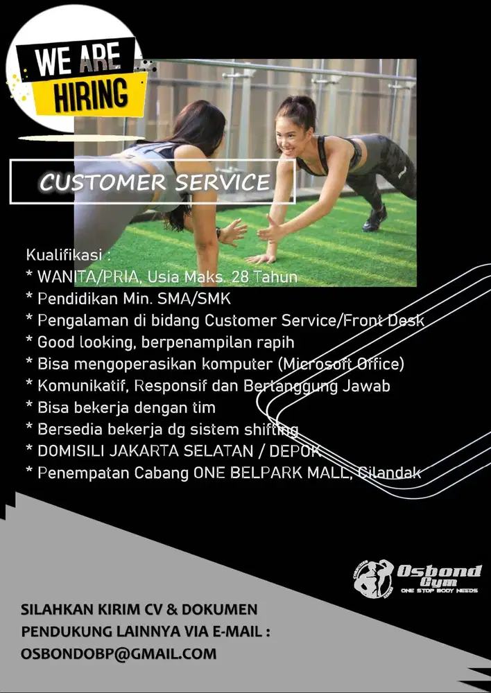 CUSTOMER SERVICE - RESEPSIONIS GYM CENTER