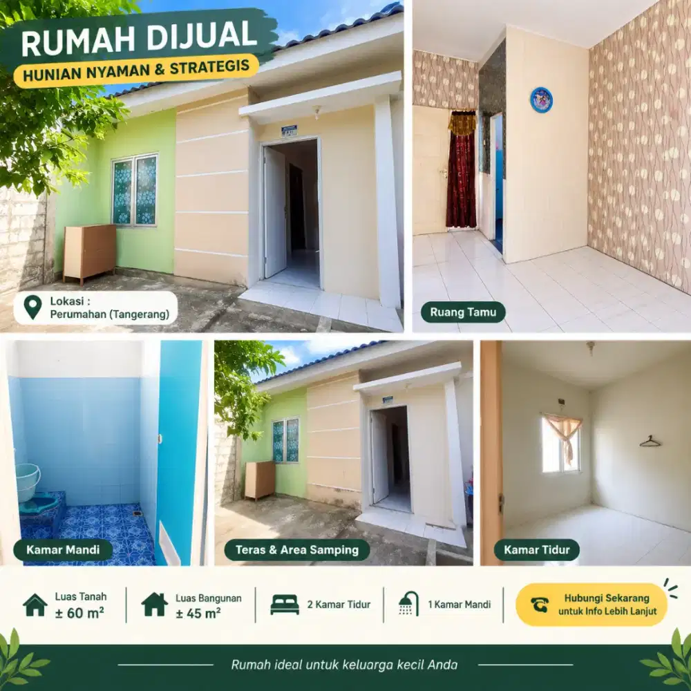 RUMAH DIJUAL – LT 60 m² | LB 36 m² | 2 Kamar Tidur | Siap Huni