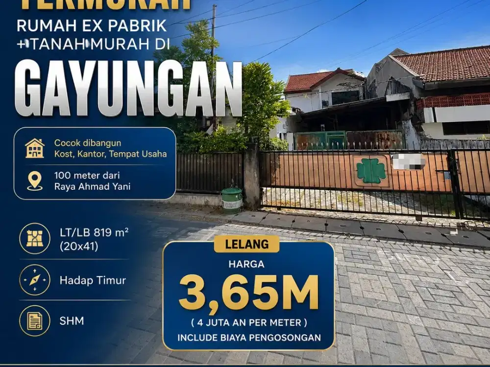 Dijual Rumah Ex Pabrik Rokok + Tanah Murah di Gayungan