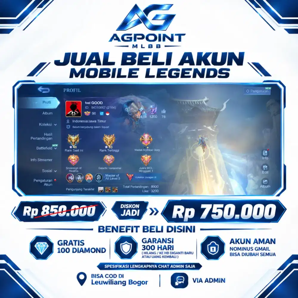 JUAL AKUN MOBILE LEGENDS 750K