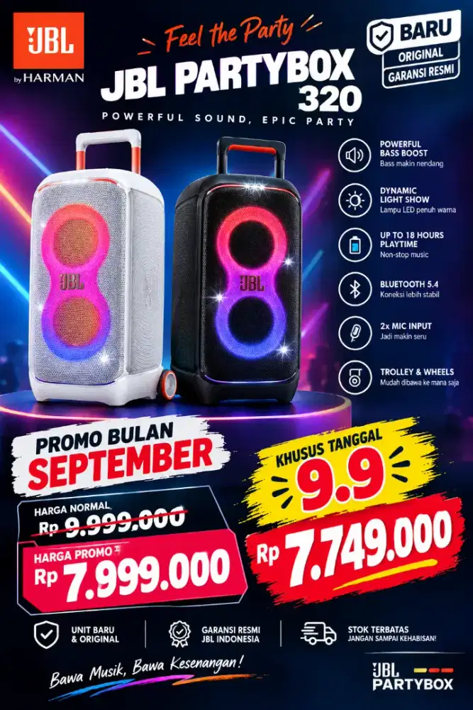 SPEAKER JBL PARTYBOX 320 ‼️
BARU, ORIGINAL, GARANSI RESMI ‼️