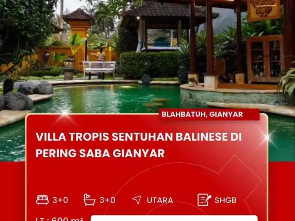DIJUAL VILLA TROPIS FULL FURNISHED DAERAH PERING SABA GIANYAR BALI