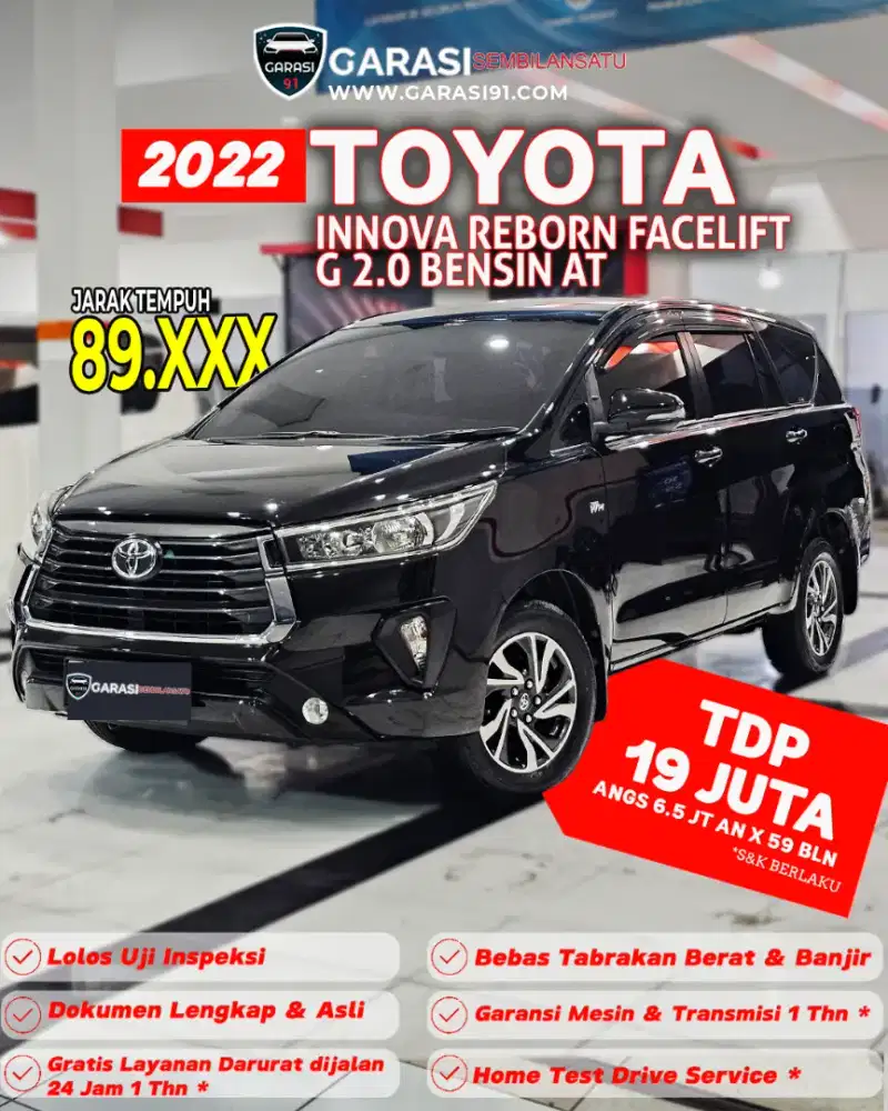 ‼️TDP 19 JT‼️TOYOTA INNOVA REBORN G BENSIN AT 2022