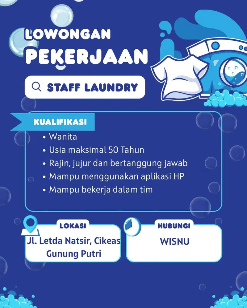 Di cari karyawan laundry