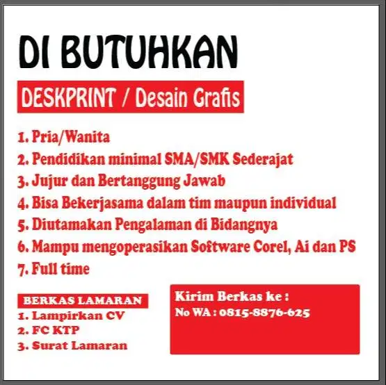 dibutuhkan untuk divisi deskprint