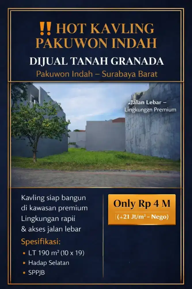 Dijual tanah Pakuwon Indah The Mansion Granada