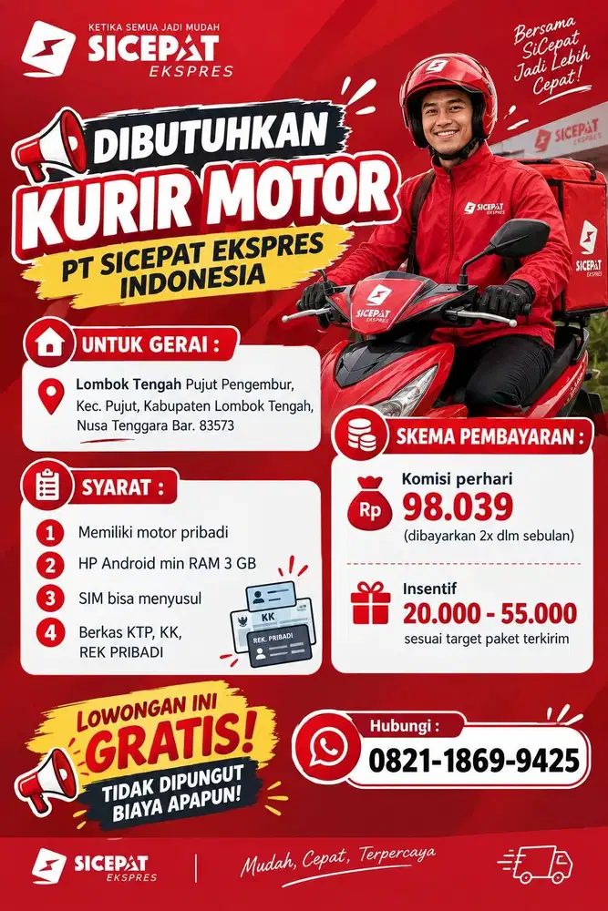 Kurir Motor SiCepat Ekspres Lombok Tengah