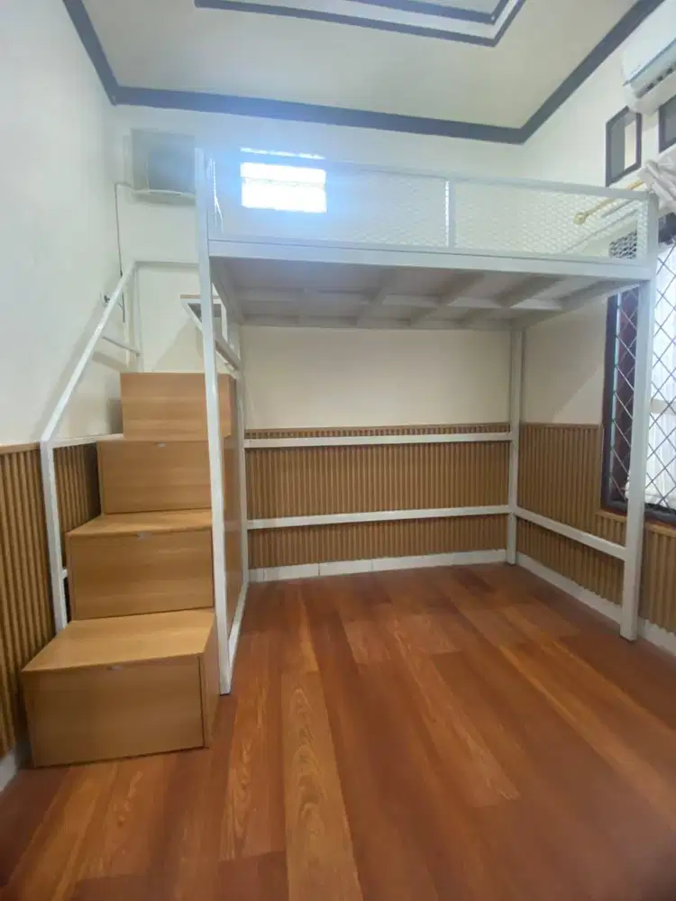 Mezzanine Custom Minimalis + Tangga Laci + Lemari Bawah | Tempat Tidur