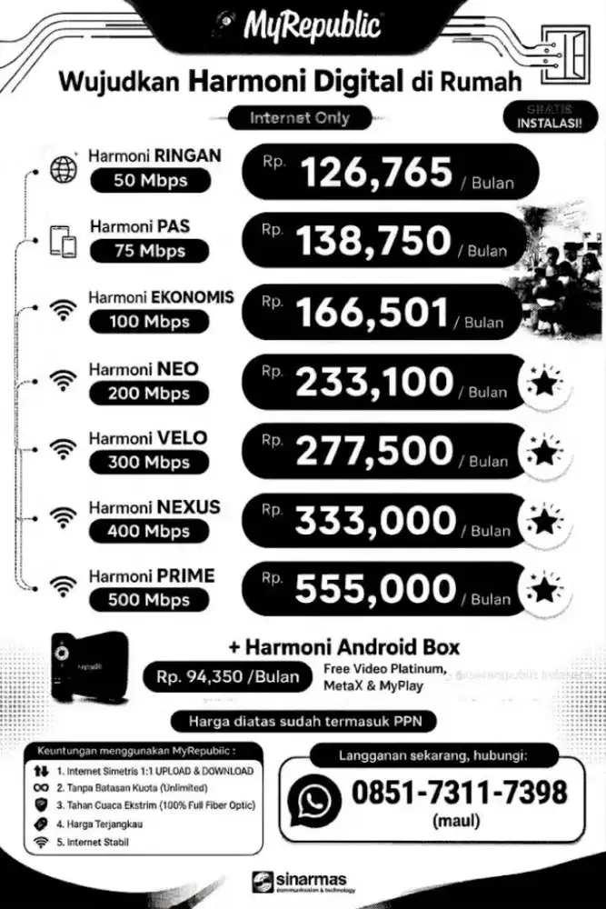 Internet wifi myRepublik promo khusus bekasi harga termurah flat