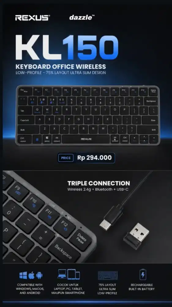 Keyboard wireless bluetoth rexus KL150