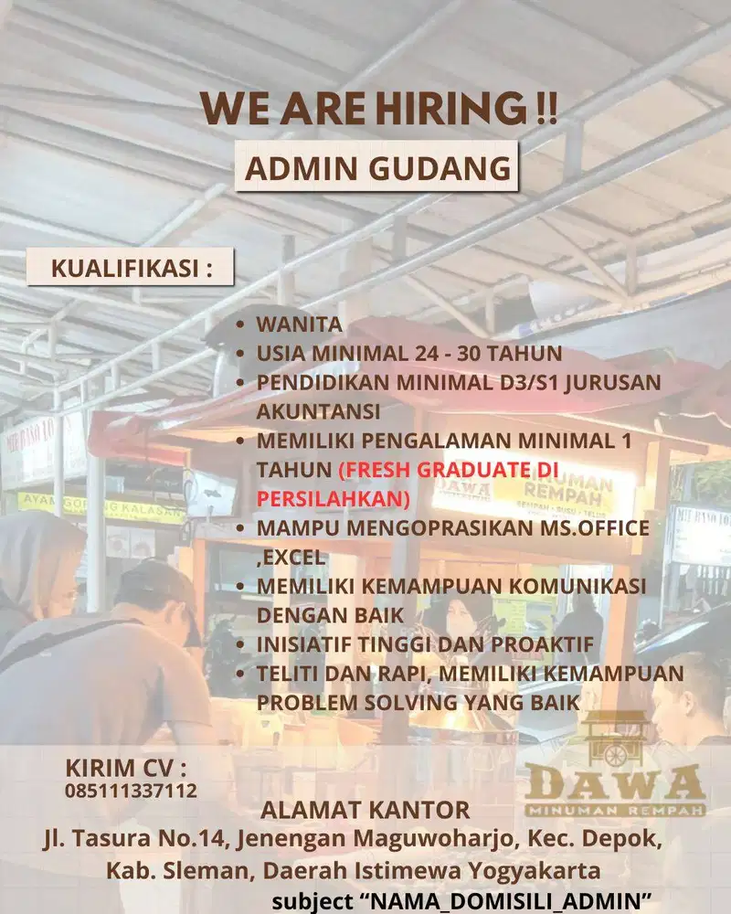 ADMIN WAREHOUSE - DAWA MINUMAN REMPAH YOGYAKARTA