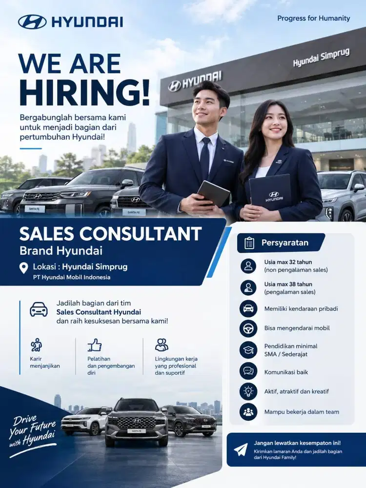 Dibutuhkan segera Sales Consultant Hyundai di Jakarta Selatan