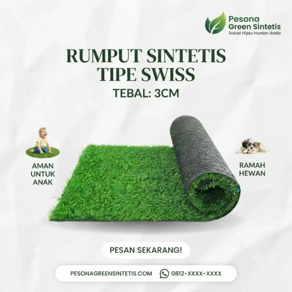 RUMPUT SINTETIS TIPE SWISS 3CM BERPORI DAN ANTII UV