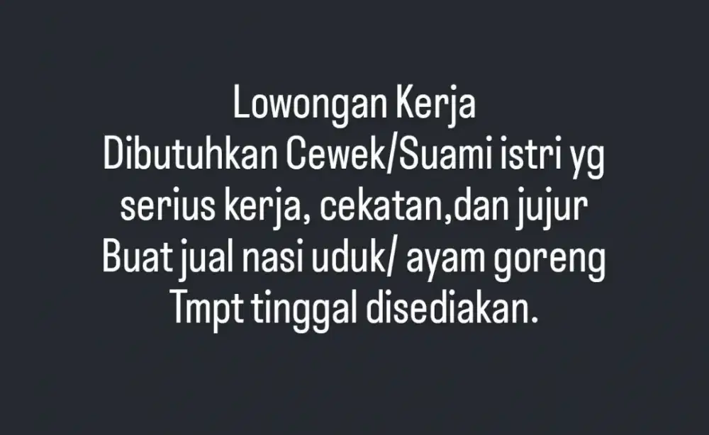 Loker cewek/suami istri