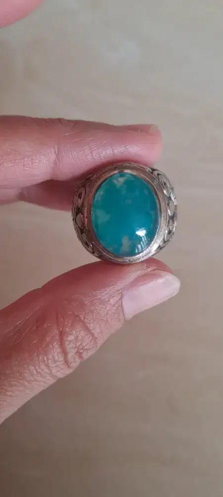 Cincin Bacan Biru Tosca 17 x 12 x 6 mm Ring Alpaka Ukuran 21