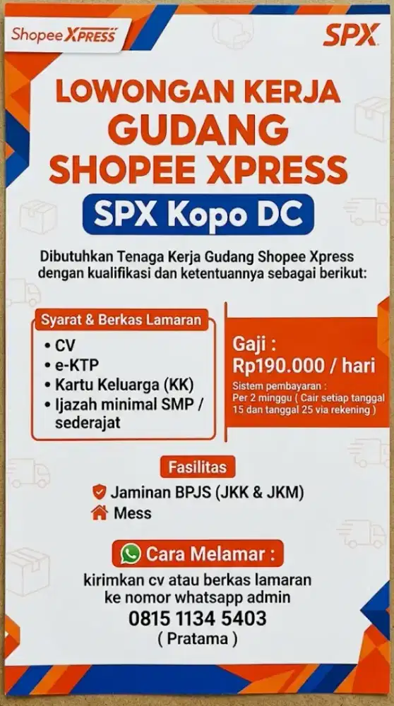 Lowongan Kerja Gudang SPX Kopo DC