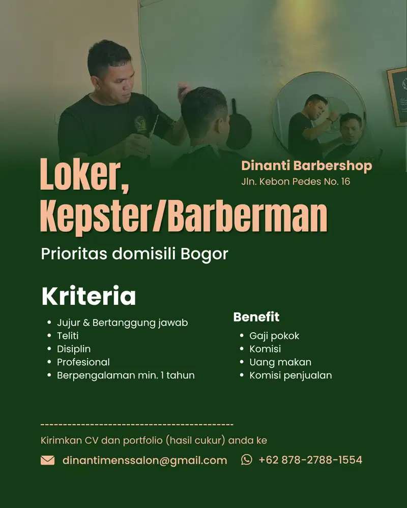 Kepster atau Tukang Cukur untuk Penempatan Dinanti Barbers Kebon Pedes