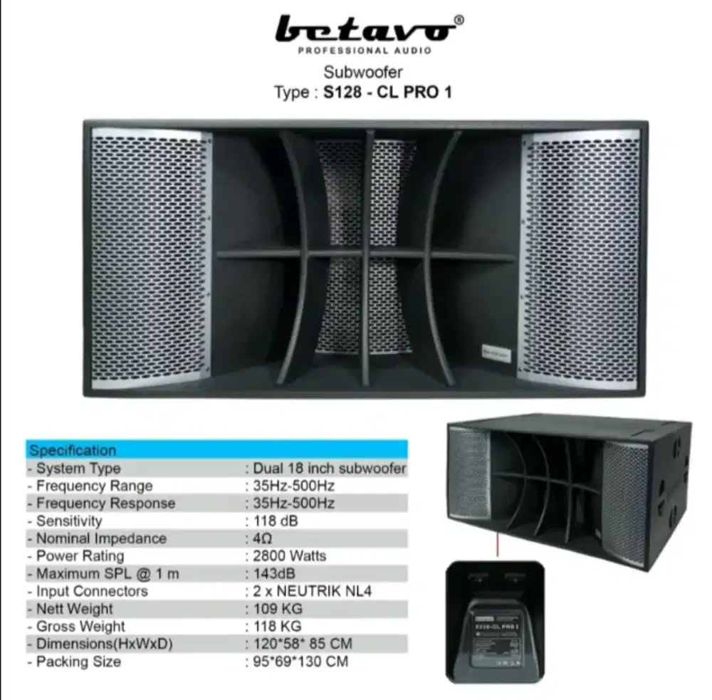 Subwoofer pasif 18 inch dobel betavo s218 cl pro1 original 5600 watt