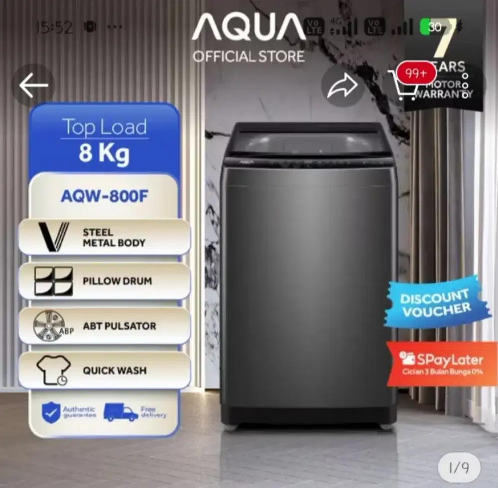 Merk aqua kapasitas 8kg v steel metal body