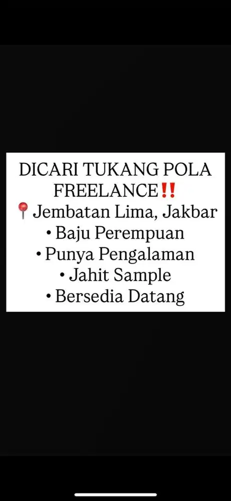 DICARI TUKANG POLA FREELANCE BAJU PEREMPUAN