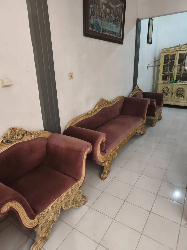 Kursi jati tua motif retak seribu set 3 kursi 1 meja