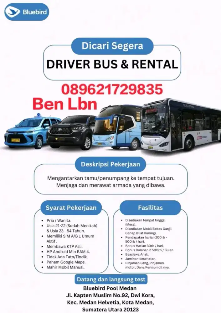 Loker Driver PT. Blue Bird Medan